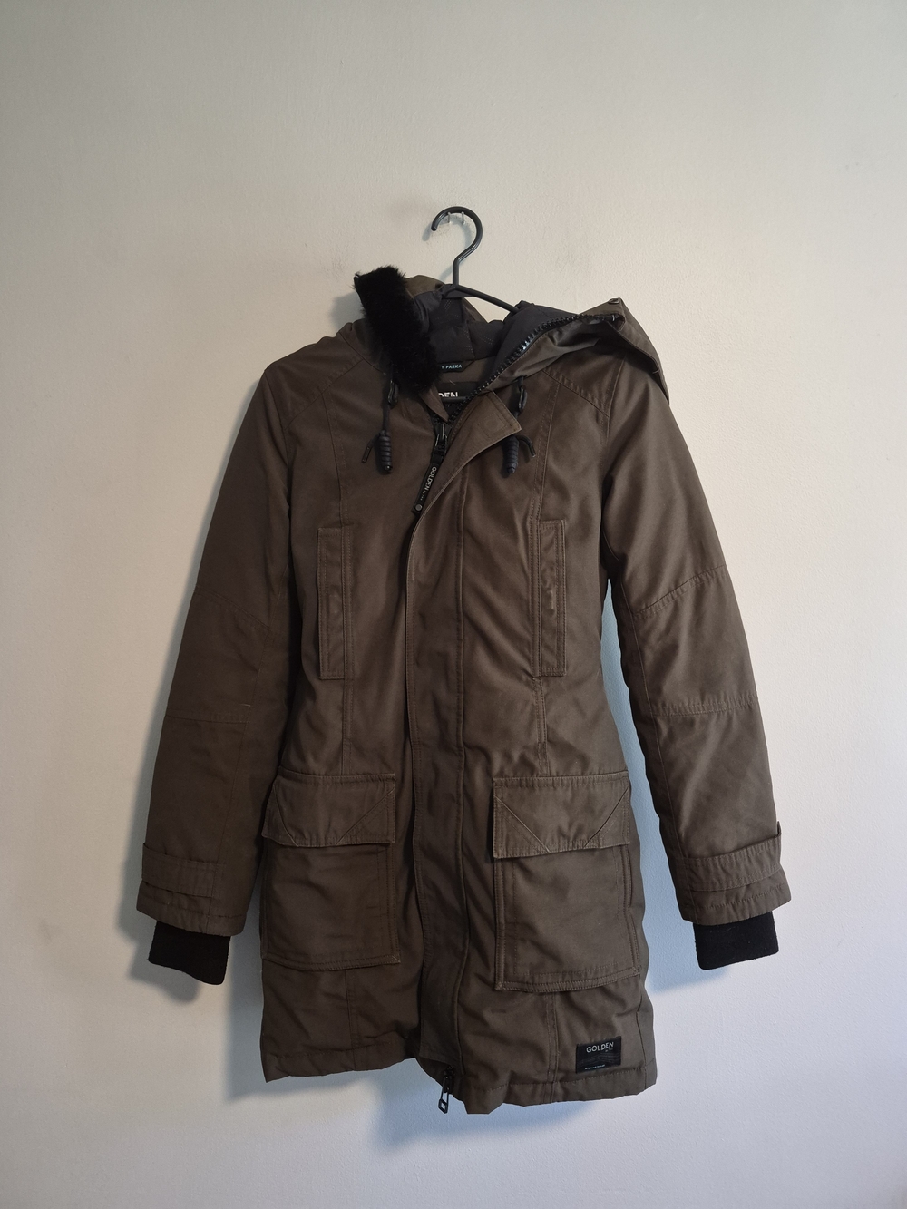 TNA Golden Bancroft  XXS Dark Brown Olive Green Hood Zip Up Winter Puffer Parka